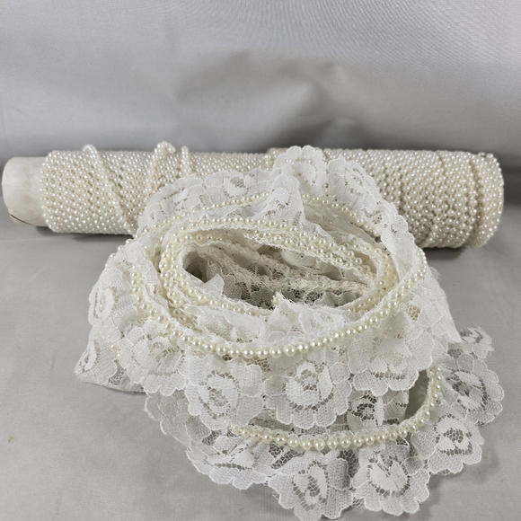 White Lace String Beads Craft Sewing Lot Flowers Floral - Picture 2 of 16